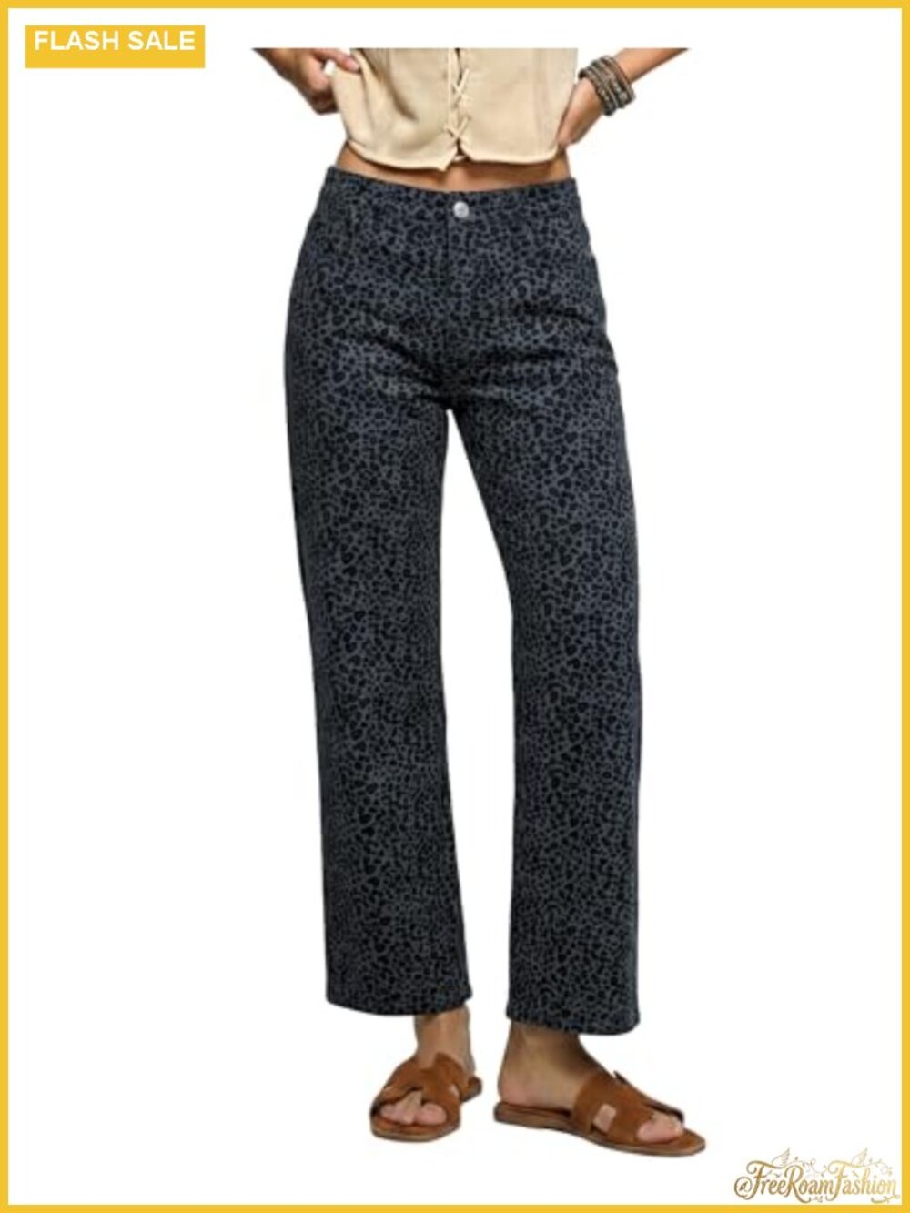 Wide Leg High Rise Leopard Print Denim Jeans Women 28 inch